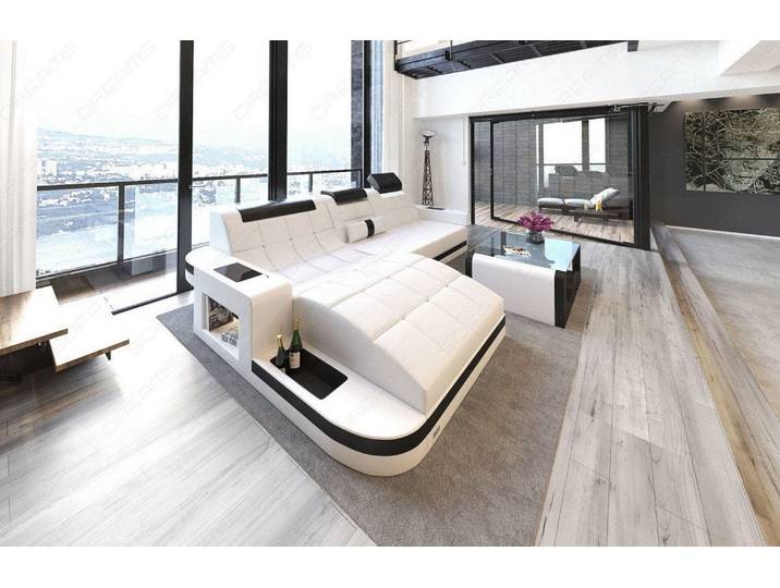 Design Ledersofa Wave L-Form mit LED