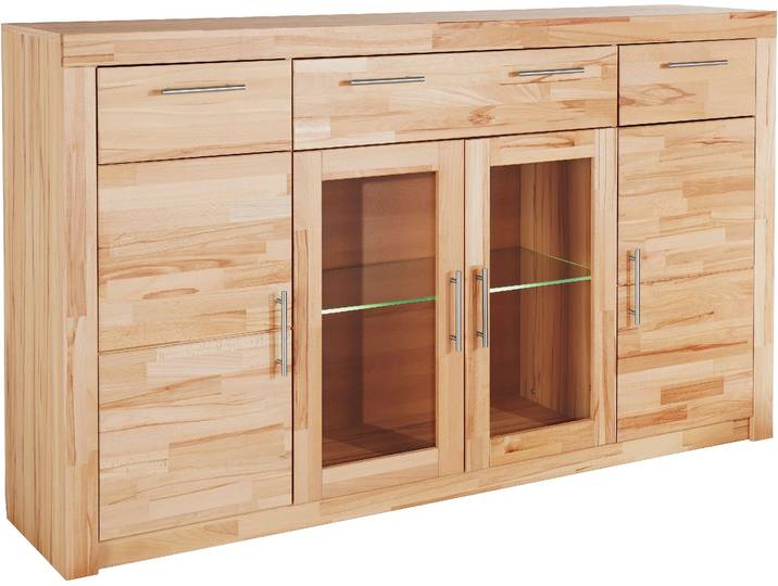 Highboard VOGL MÖBELFABRIK Toronto , beige (kernbuche teilmassiv), B:182cm H:107cm T:42cm, Sideboards, Highboard, opt. Glastüren, teilmassiv, Rahmenoptik, Made in Germany