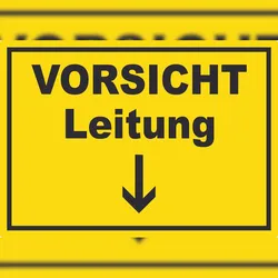 HB-Druck Vorsicht Leitung mit Richtungspfeil unten Aufkleber A2 (420x594mm)