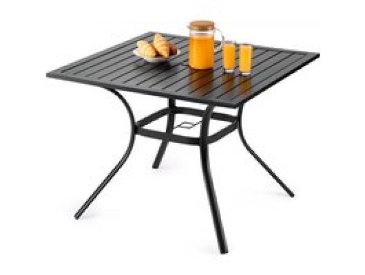 VEVOR Terrassentisch Gartentisch Balkontisch (94 x 94 cm) aus Kohlenstoffstahl quadratischer Esstisch für Outdoor Hof Terrasse Garten Veranda, wasserfest, mit Schirmloch, 68 kg Tragkraft Schwarz