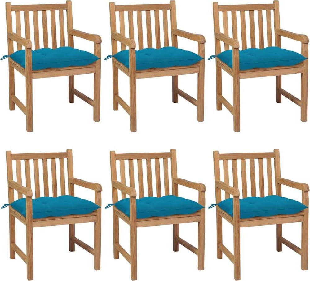 Gartenstühle 6 Stk. mit Hellblauen Kissen Massivholz Teak