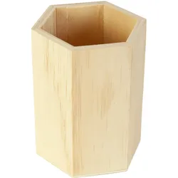 Stiftehalter Holz sechseckig - Natur Design, 10x8 cm - Kreativ gestaltbar für Homeoffice, Küche, Schlafzimmer - Nachhaltige Organisation - Braun Sperrholz