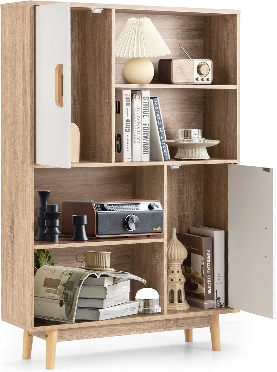 Multifunctionele houten boekenkast met deuren en open planken voor uw woonkamer, slaapkamer of kantoor