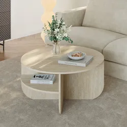 Couchtisch Reykhon Ø80x41 cm Travertin [en.casa]