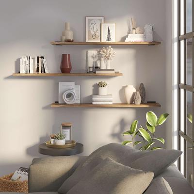 Wallniture Palm 36-48-60 Inch Long Floating Shelf for Wall, Kitchen and Living Room Decor, Bookshelf, Room Decor, Burnt, 2 Pcs