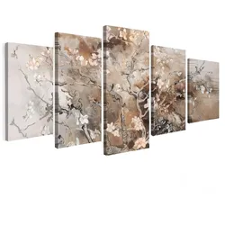LEINWANDBILD 5er Set Mandelblüte - Abstrakt - Beige 200x100 cm