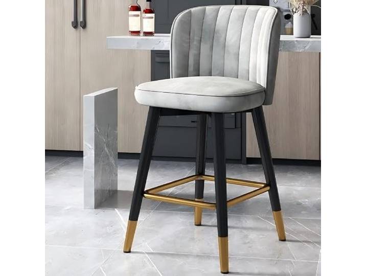 twwhyg Set aus 2 drehbaren Barhockern aus Samt mit hoher Rückenlehne, Küchenthekenstühlen, Verstellbarer Fußstütze for das Esszimmer(Gray,65cm)