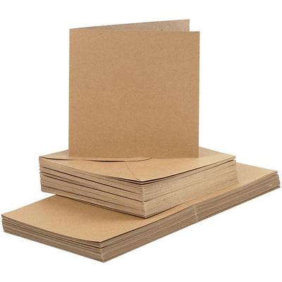 Creativ Company Karten & Kuverts, Kartengröße 15x15 cm, Umschlaggröße 16x16 cm, 120+240 g, Natur, 50er Set