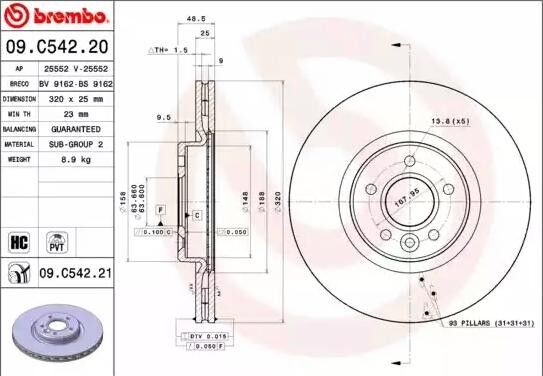 BREMBO 09.C542.21 Brake disc