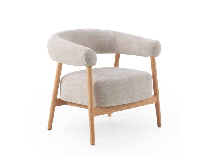 Fauteuil en bois de chêne tapissé en blanc