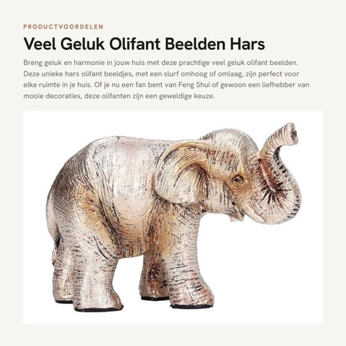 Merkloos Olifant Beeldje Geluk - Feng Shui Decoratie van Hars voor op Tafel of Plank