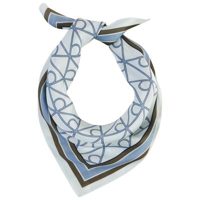 Bandana CALVIN KLEIN JEANS "EMBLEM AOP PRINTED BANDANA", Damen, blau (faded denim), Web, Viskosemischung, gemustert, Modetücher, Regular fit mit Muster