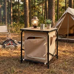 Camping Faltschrank, beige-schwarz, Camping-Küchenbox, mehr Ordnung & Stauraum, ideal für Camping, Outdoor & Reisen