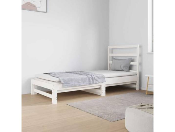 KGHFDVB Bett Weiß 195,5 x 182 x 30 cm aus massivem Kiefernholz Massives Kiefernholz, ausziehbar als Sofa und Bett, für Schlafzimmer und Gästezimmer, Lattenrost für Luftzirkulation