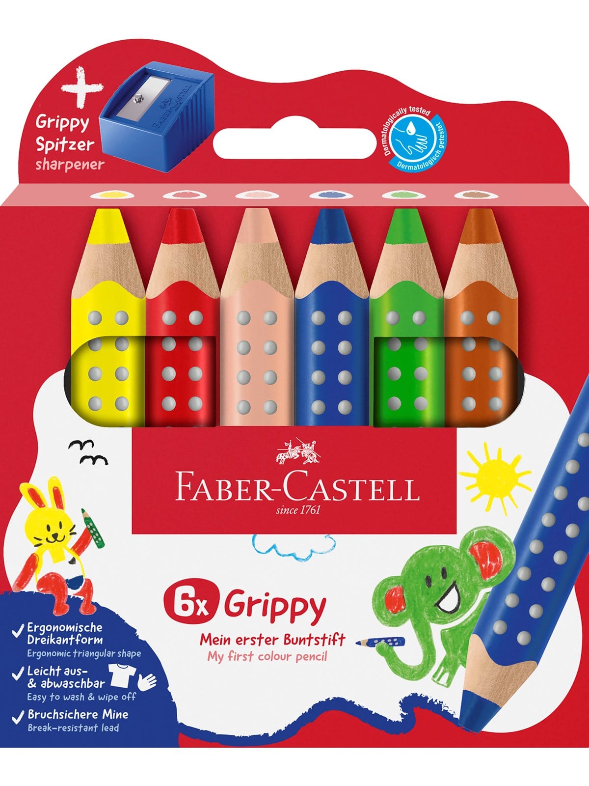 Faber-Castell Buntstift Grippy 6er Set mit Spitzer