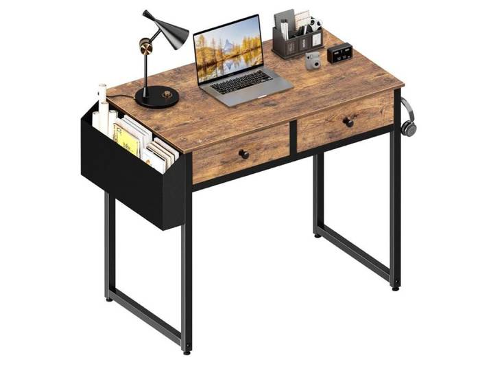 Petit PC Bureau d'ordinateur avec 2 Tiroirs 80cm Bureau Informatique avec Rangement Bag pour Etudier Travailler Chambre
