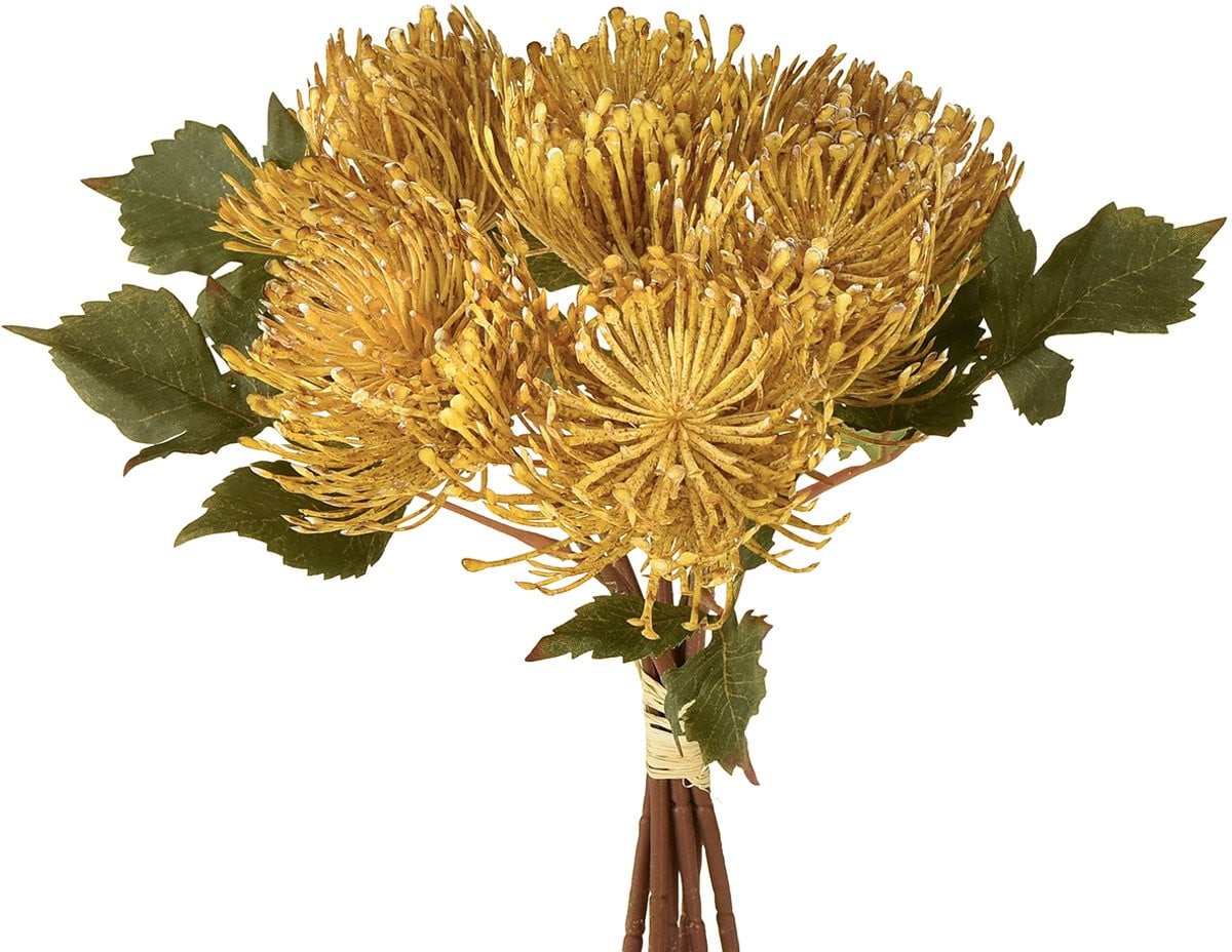 Viana Protea Leucospermum kunstbloem geel 30 cm 6 stuks