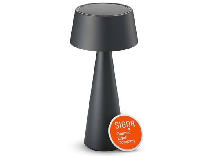 SIGOR Solino graphitgrau - Solar-LED Akku-Tischlampe mit Magnetgelenk & Doppelladefunktion (Solar & USB-C), dimmbar & kabellos, IP44 Outdoor-Tischleuchte, bis 6,5 h Leuchtdauer