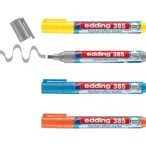 Edding Flipchartmarker 385 Effektmarker, Pinselspitze, Strichbreite 1,5-5 mm, 4 Stück
