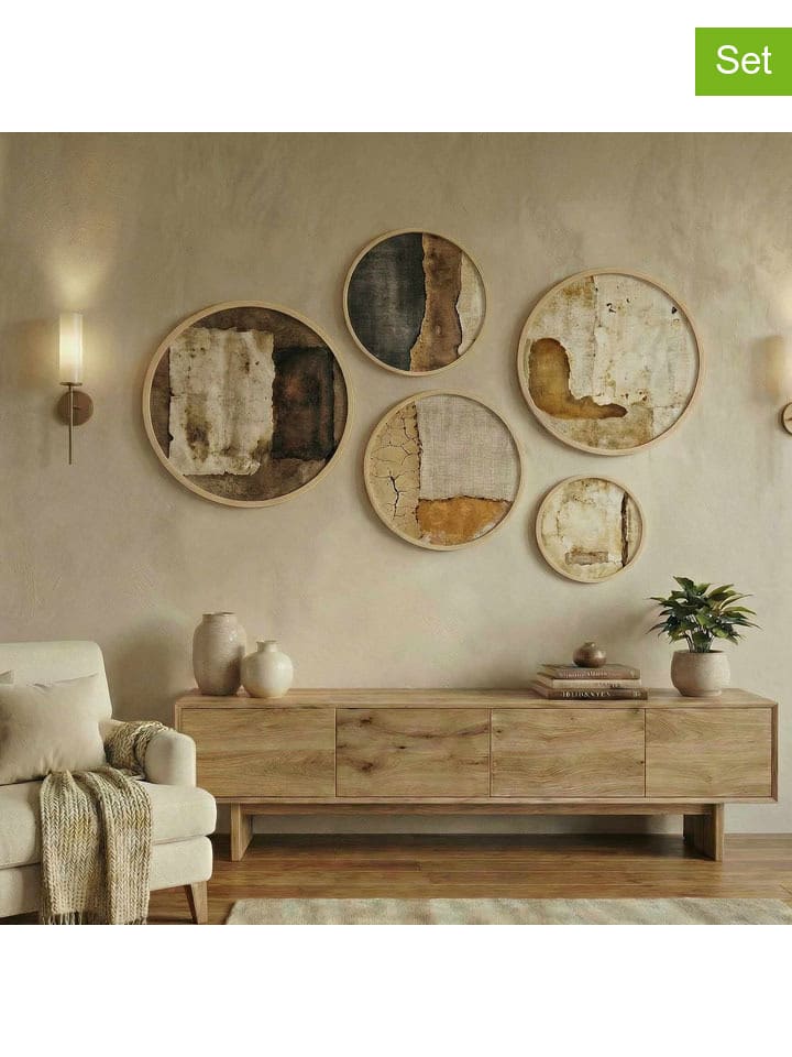Evila 5er-Set: Kunstdrucke "Huhu" in Braun/ Beige - onesize
