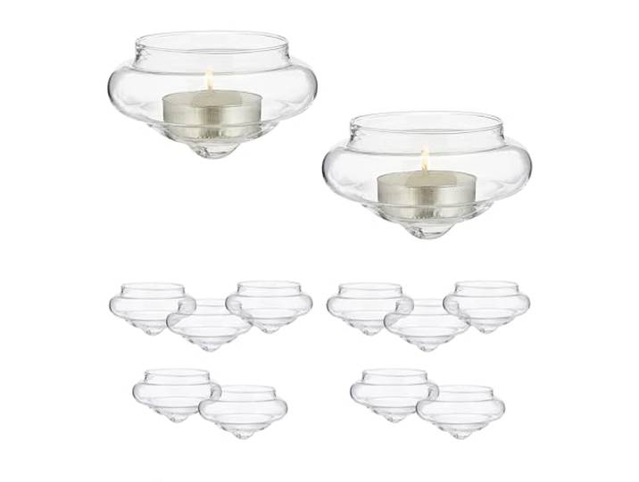 Relaxdays Photophore\, Lot de 12\, Porte-Bougie en Verre\, H x D : 4\,5 x 8 cm\, Contenant Flottant\, Transparent