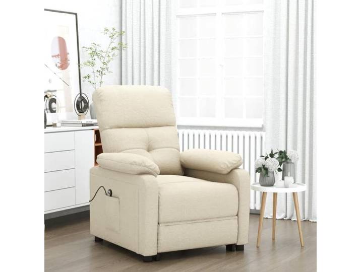 Promo 2026  Fauteuil inclinable Charge 150kg 73x 90x100 cm - Fauteuil Releveur Relax électrique Crème Tissu 7055