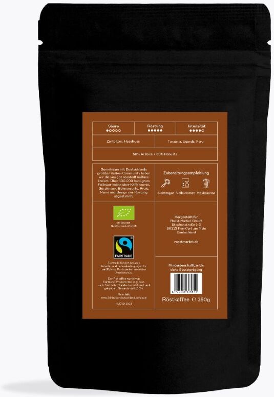 roastmarket you got roasted! Bio Proefpakket 500 g   Hele bonen   Tanzania, Oeganda, Peru   Biologische Espresso & Cafe Crema Set voor Kenners