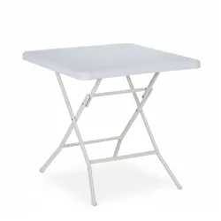 Relaxdays Gartentisch Holz-Optik, quadratisch, HBT: 74x78x78 cm, Balkontisch, Kunststoff, Metall, Outdoortisch, weiß