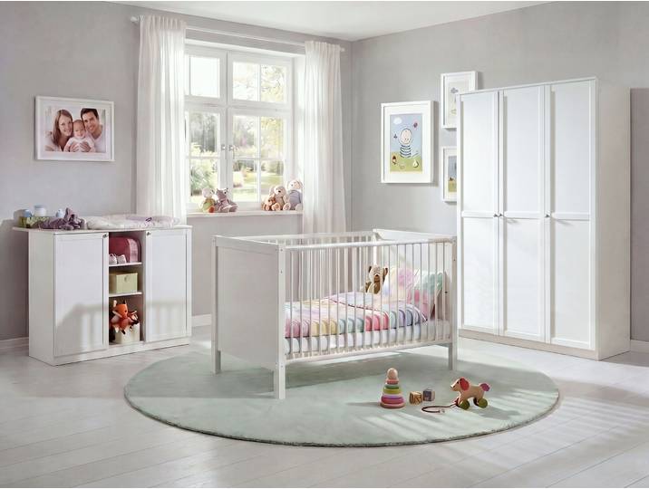 Babyzimmer-Set Kinderzimmer Babybett Wickelkommode Kleiderschrank 135 cm in Weiß / 22803
