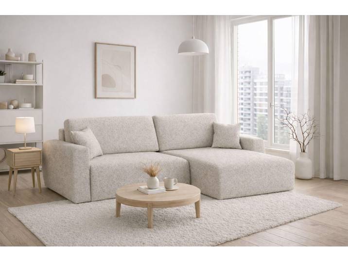 Kaiser Möbel Ecksofa mit Schlaffunktion und Bettkasten, Ariel XL, Chenille-Stoff, Stoff Artico, Nata, Rechts