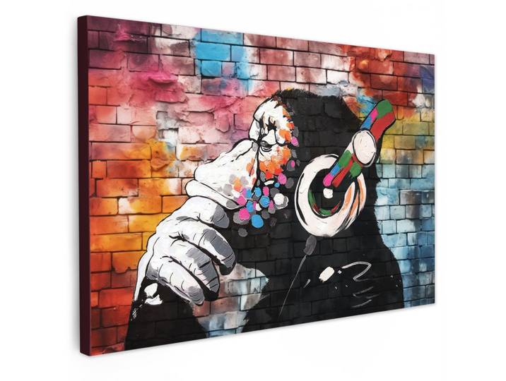 LEINWANDBILD Affe - Graffiti - Musik Gemälde 60x40 cm