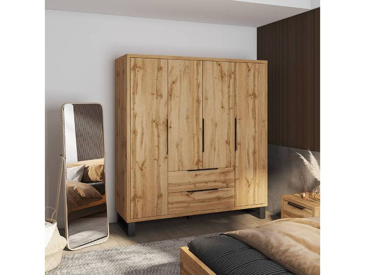 Drehtürenschrank 191cm Holz/Braun/Eiche Wotan Dekor