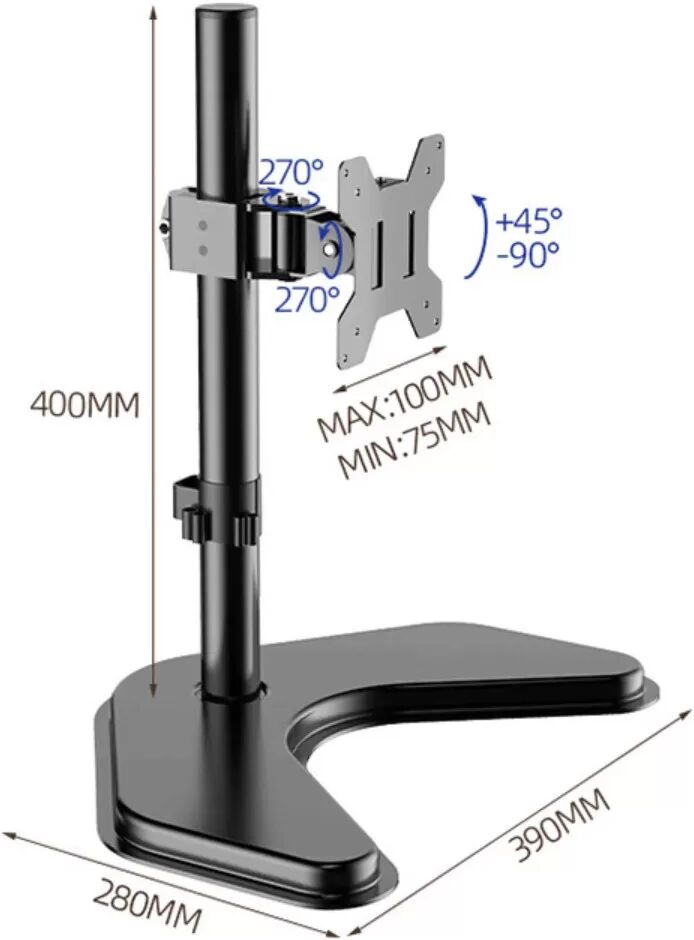 INF Bras moniteur articulé en acier - Rotation 360°, Pince de bureau, VESA 75x75mm/100x100mm compatible, Charge 10kg, Convient