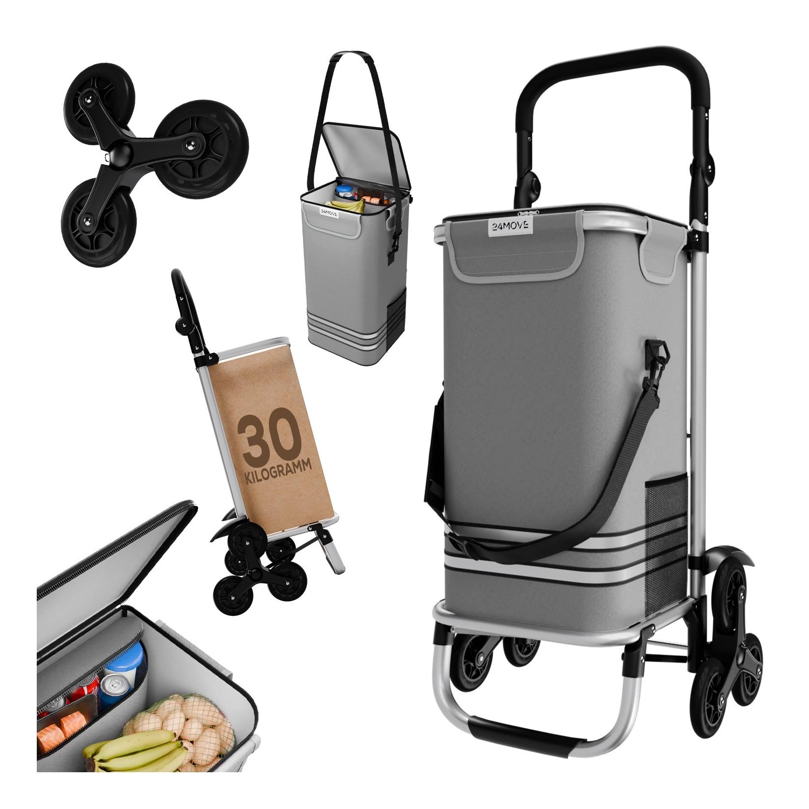 24MOVE® Einkaufstrolley ALEGRE 3in1 Trolley faltbarer Einkaufswagen mit Kühlfach, grau