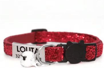 Inspire Curations SparkleSafe Personalized Glitter Cat Collar Custom Engraved Breakaway Collar With Bell red