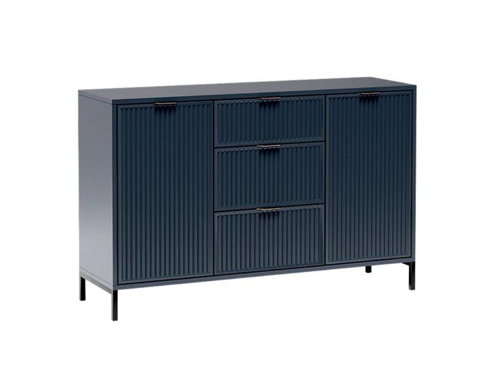 Lomadox Kommode LAURO-161, Sideboard Anrichte Indigo blau Rillenoptik 135 cm Wohnzimmer Esszimmer