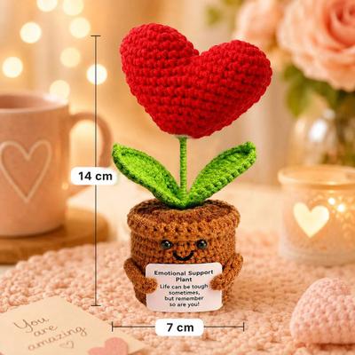 Uplift Treasures Handmade Pocket Hug Crochet Plush With Gift Card red Heart Potted