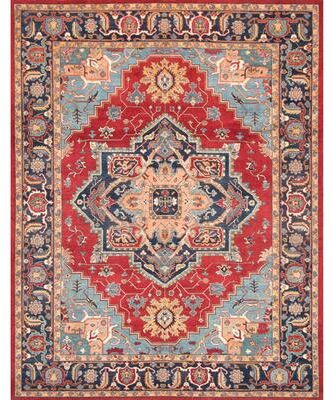 Pasargad Home Serapi Hand-Knotted Red/Navy Wool Area Rug - 9' 0'' X 11' 7''