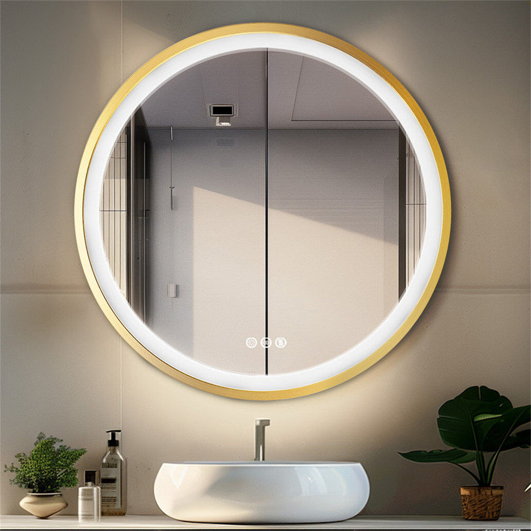 Metro Cheli Round Wall Makeup / Shaving Mirror Gold 80cm x 80cm