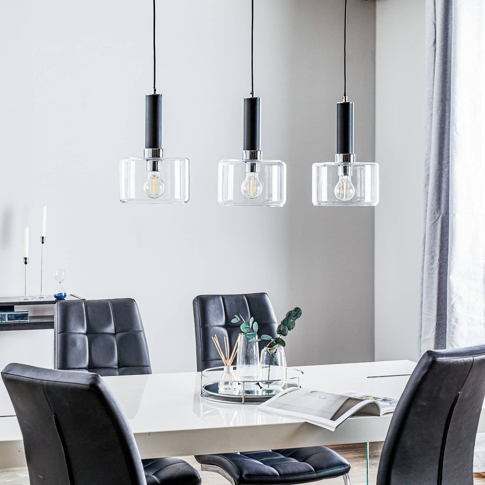 Glas Hängelampe Viva Jupiter, dimmbar, klar / transparent, für Wohn- / Esszimmer, Glas, Modern, Pendelleuchte