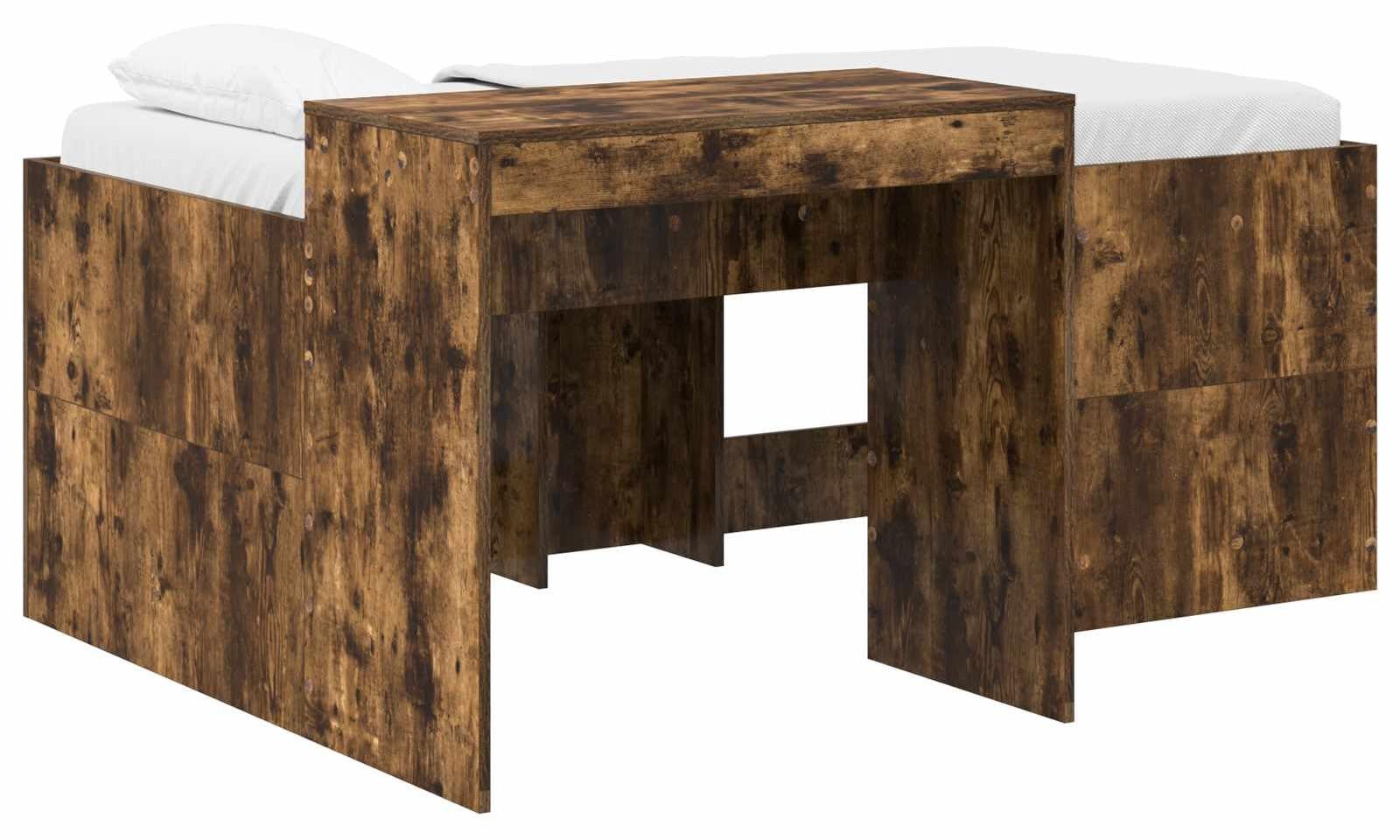 vidaXL Kinderbed met bureau, gerookt eikenhout, verhoogd eenpersoonsbed