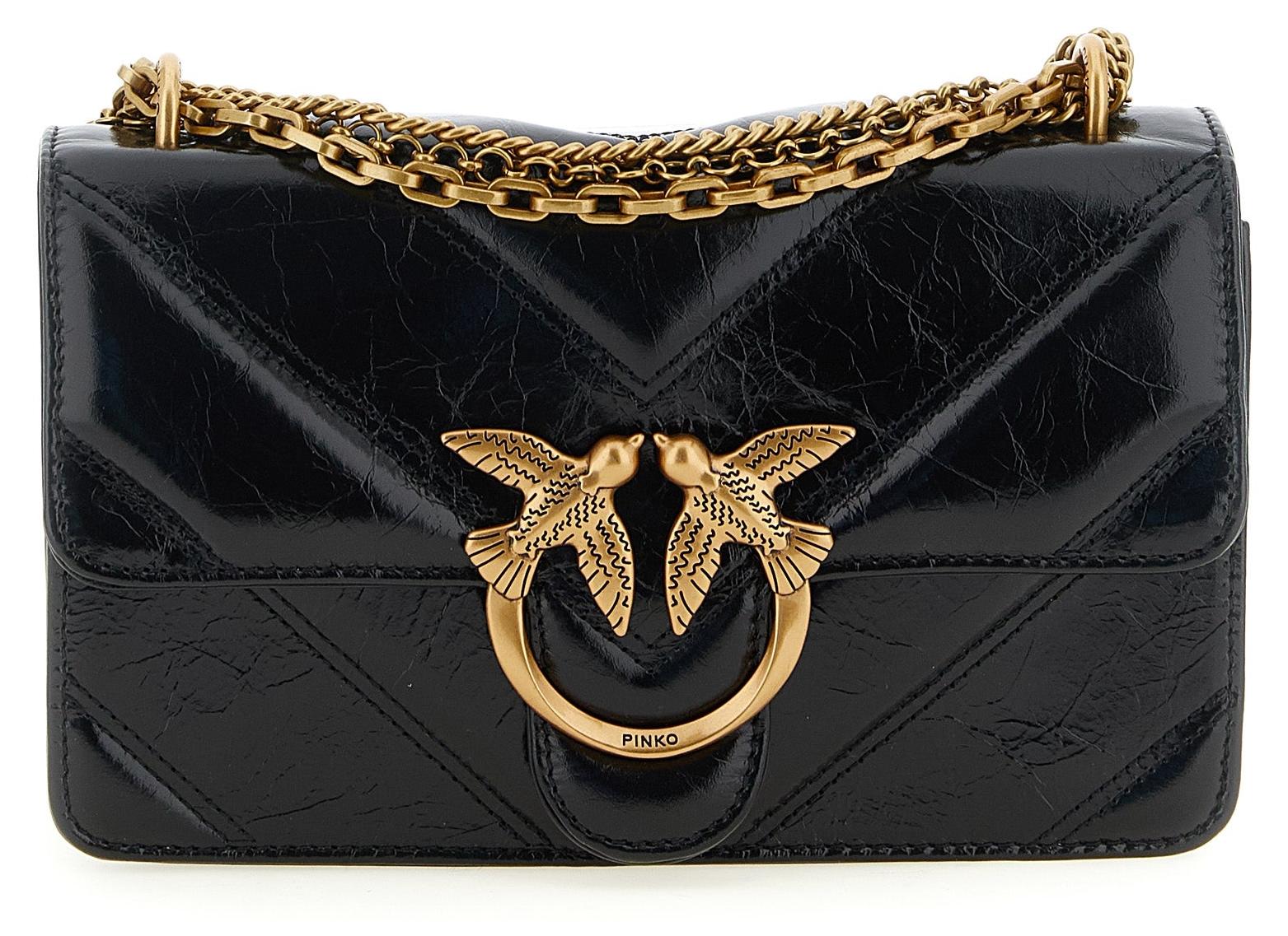 PINKO Love One Mini Chevron Kalbsleder schwarz Kette