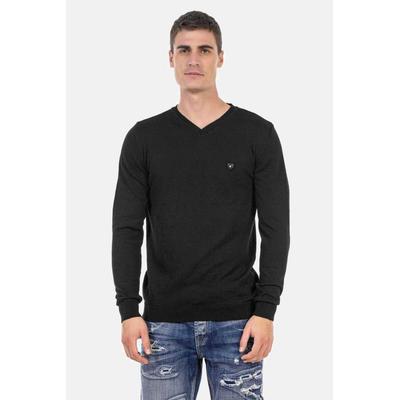 V-Ausschnitt-Pullover CIPO & BAXX "Pullover", Herren, Gr. M, schwarz, 65% Polyester, 35% Viskose, unifarben, regular fit, V-Ausschnitt, Rippbündchen, Pullover, mit V-Ausschnitt, CP242