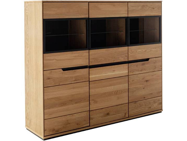 Stauraumvitrine MCA LIVING, braun (eichenfarben), B:152,5cm H:129cm T:40,5cm, Holzwerkstoff, Massivholz, Schränke, Stauraumvitrine