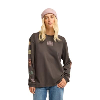 Langarmshirt BILLABONG "A/DIV Stamp", Damen, Gr. S, grau (schwarz sands), Obermaterial: 100% Baumwolle., Shirts Langarmshirt