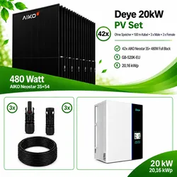 PV  Komplettset  20,16  kWp  -  42x  AIKO  480W  Full  Black  -  Deye  20  kW  Hybrid  Wechselrichter  -  ohne  Speicher