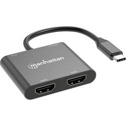 Manhattan USB 2.0 Adapter [1x USB-C® Stecker - 4x HDMI-Buchse, USB 2.0 Buchse A, USB-C® Buchse (Power Delivery)] 15 cm 4K UHD, beidseitig verwendbarer Stecker, 154321