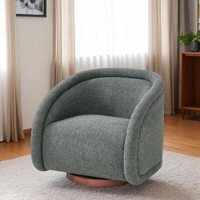 "30.5"" Boucle Swivel Accent Chair with Solid Wood Base and Ergonomic Curved Design and 360掳 Rotation"