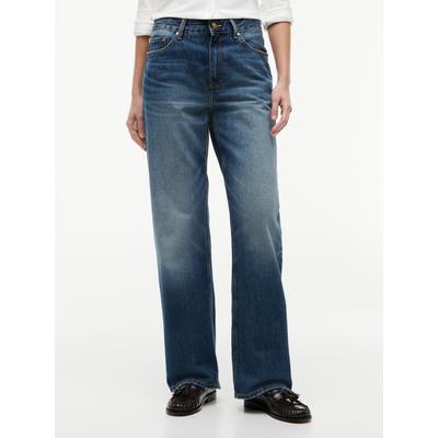 Straight-Jeans TOMMY HILFIGER "LOOSE STRAIGHT CAM RW", Damen, Gr. 34, Länge 32, blau (cam mid), Denim/Jeans, Obermaterial: 100% Baumwolle, unifarben, straight fit lang, Jeans Straight-Jeans, Baumwolle, straight fit, regular waist