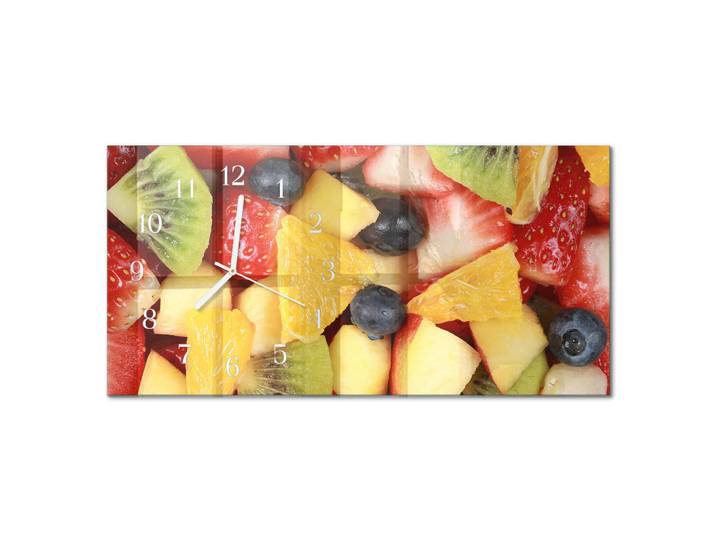 Tulup Wanduhr aus Glas 60x30 cm - Obstsalat, Mehrfarbig, Rechteckig, 60x30x0.4 cm, Dekoration, Uhren, Wanduhren